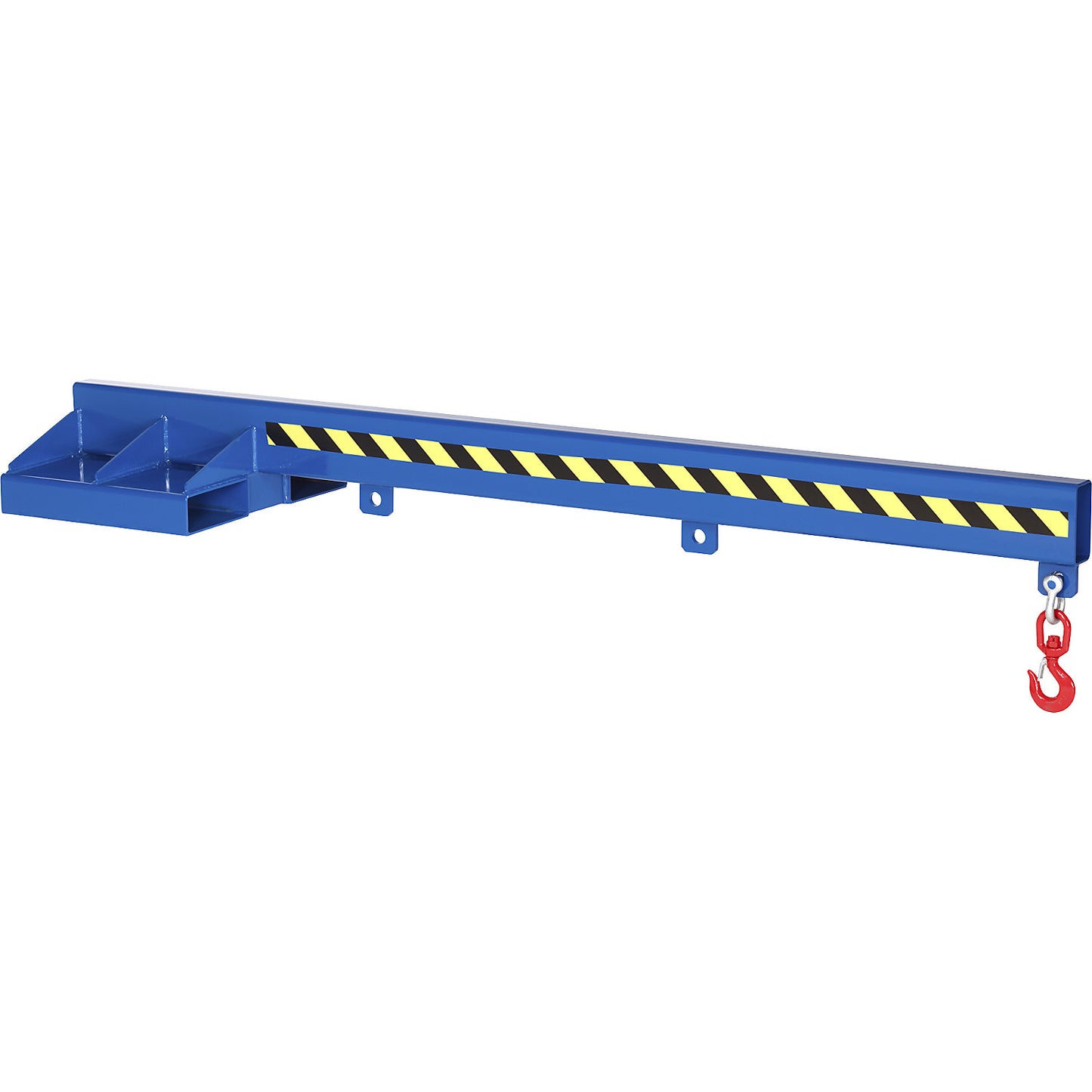 Load arm with rotating swivel hook, gentian blue RAL 5010, length 2400 mm, max. load 1000 kg.
