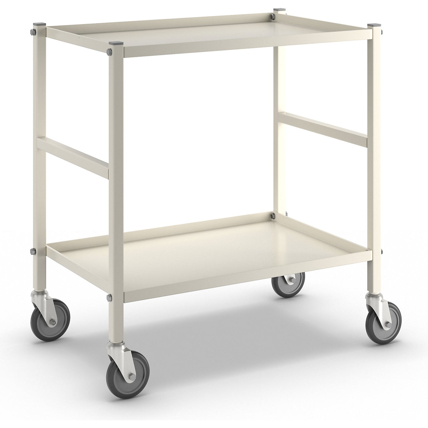 Table trolley with 2 shelves, 4 swivel castors, white.