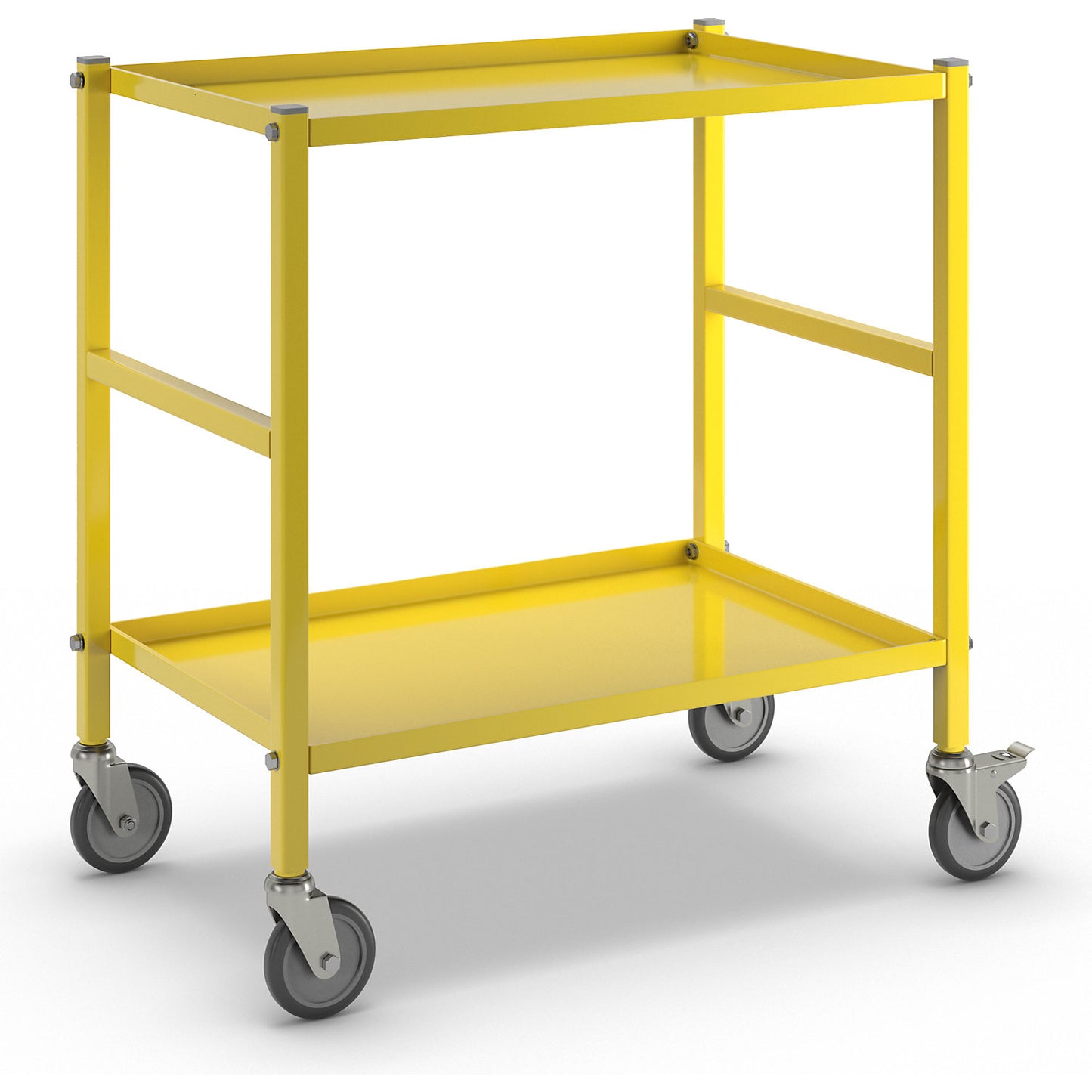 Table trolley with 2 shelves, 4 swivel castors, 2 with stops, yellow.