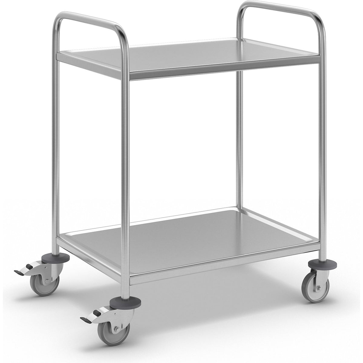 Stainless steel serving trolley, LxWxH 910 x 590 x 940 mm, with 2 shelves.