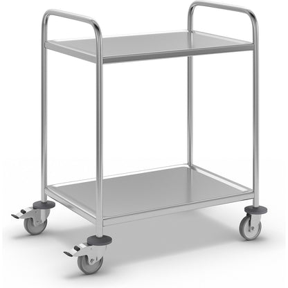 Stainless steel serving trolley, LxWxH 910 x 590 x 940 mm, with 2 shelves.