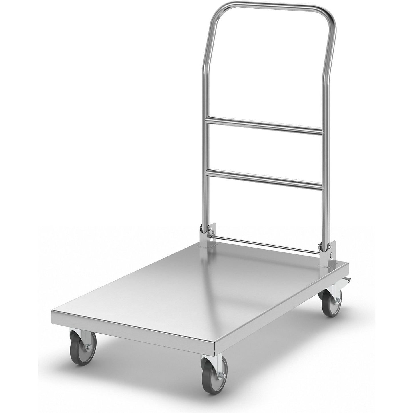 Stainless steel platform truck, max. load 100 kg, LxWxH 880 x 500 x 940 mm.