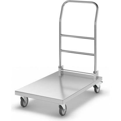 Stainless steel platform truck, max. load 100 kg, LxWxH 880 x 500 x 940 mm.