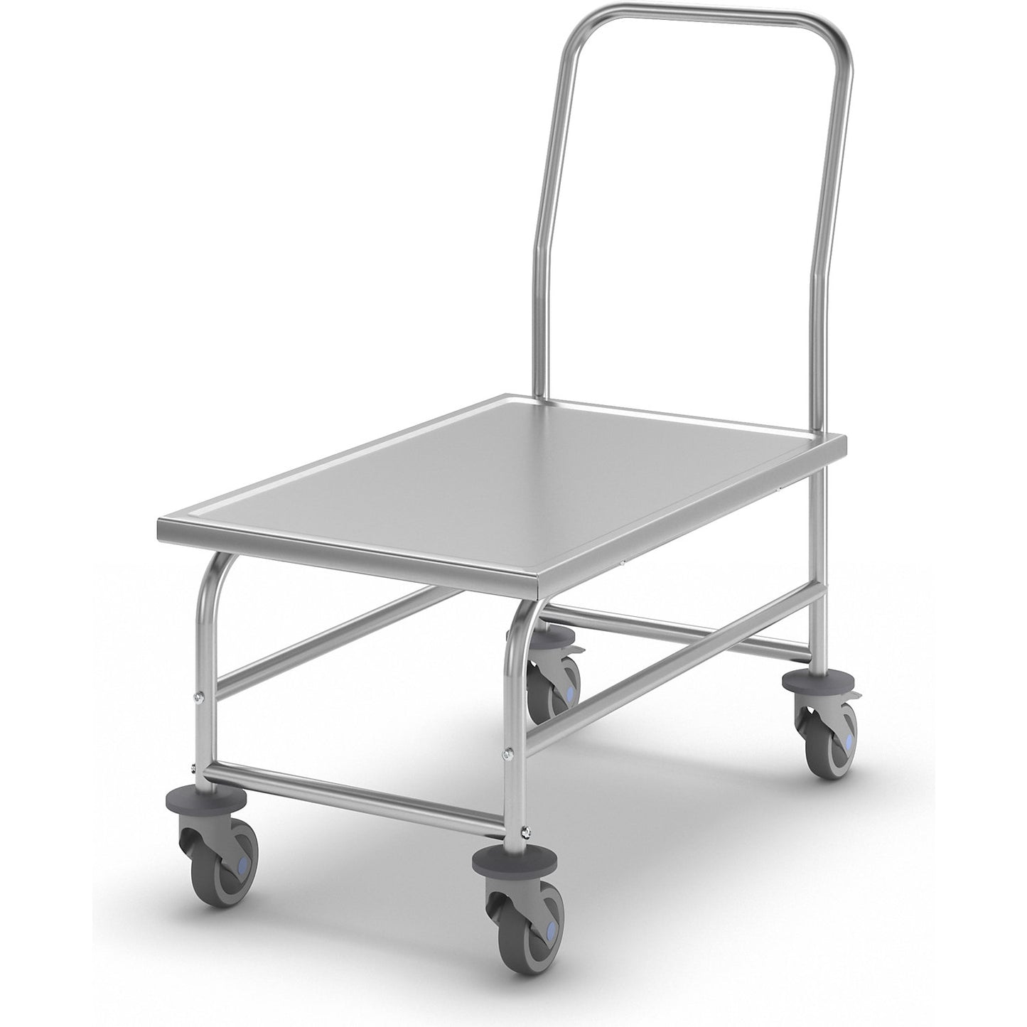Stainless steel platform truck, max. load 100 kg, LxWxH 880 x 500 x 965 mm.