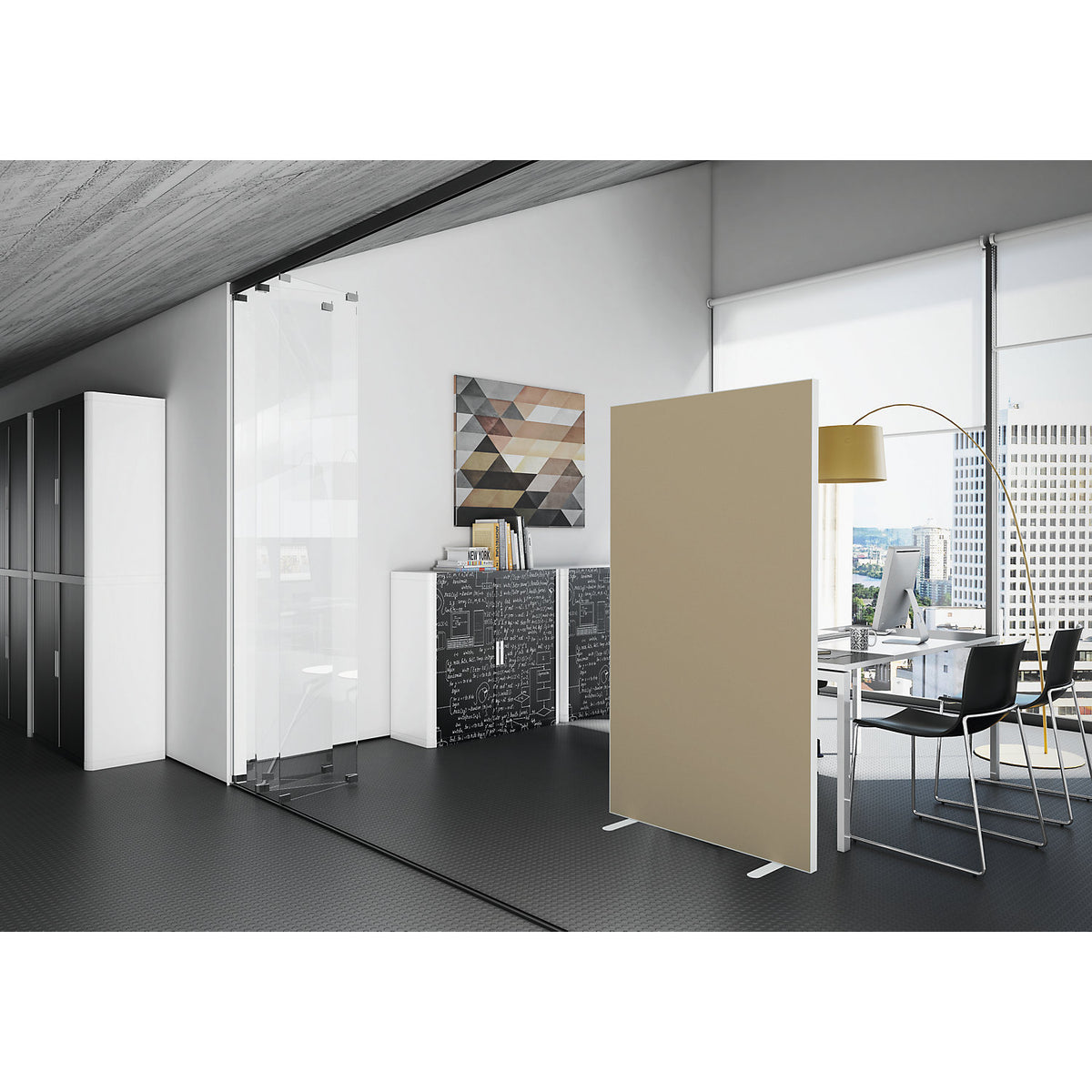easyScreen partition, HxD 1740 x 390 mm, sand, width 940 mm.