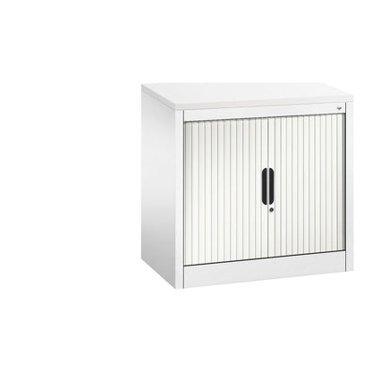 Roller shutter cupboard with horizontal shutter, HxWxD 720 x 800 x 420 mm, 1 shelf, 1.5 file heights, traffic white.