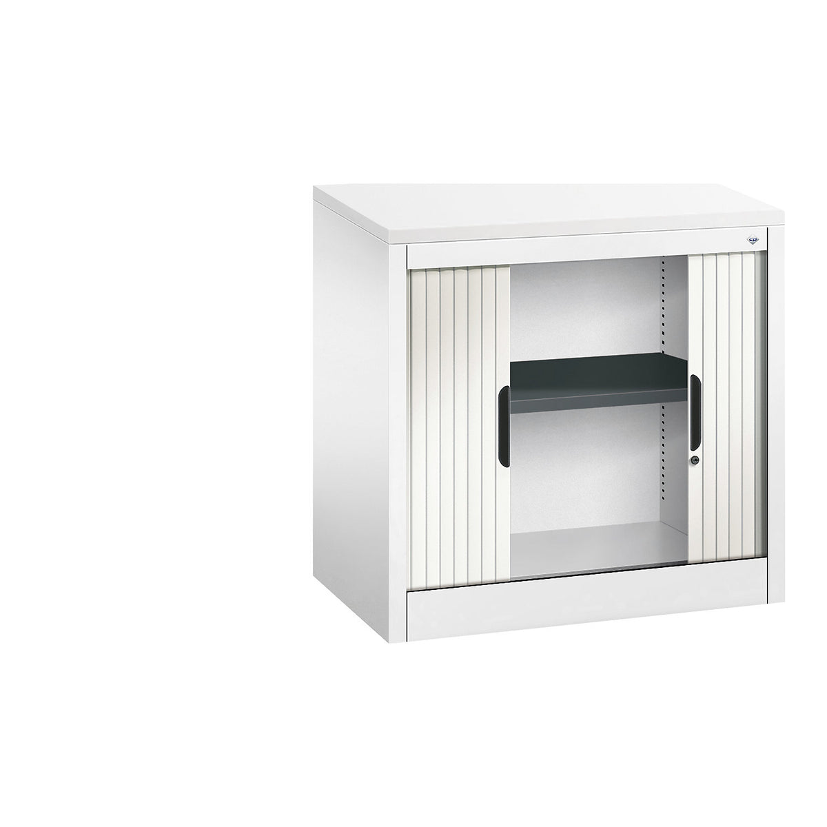 Roller shutter cupboard with horizontal shutter, HxWxD 720 x 800 x 420 mm, 1 shelf, 1.5 file heights, traffic white.