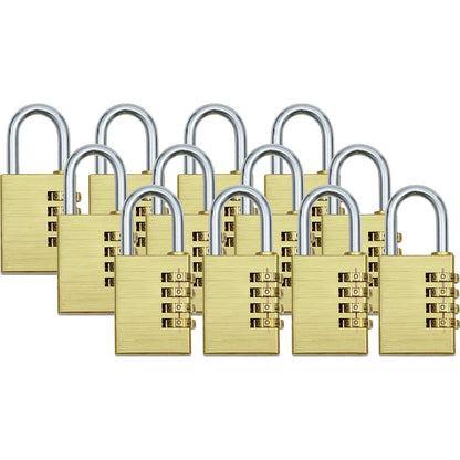 Combination lock, brass, 4 digit, pack of 12, bar thickness 6.3 mm.