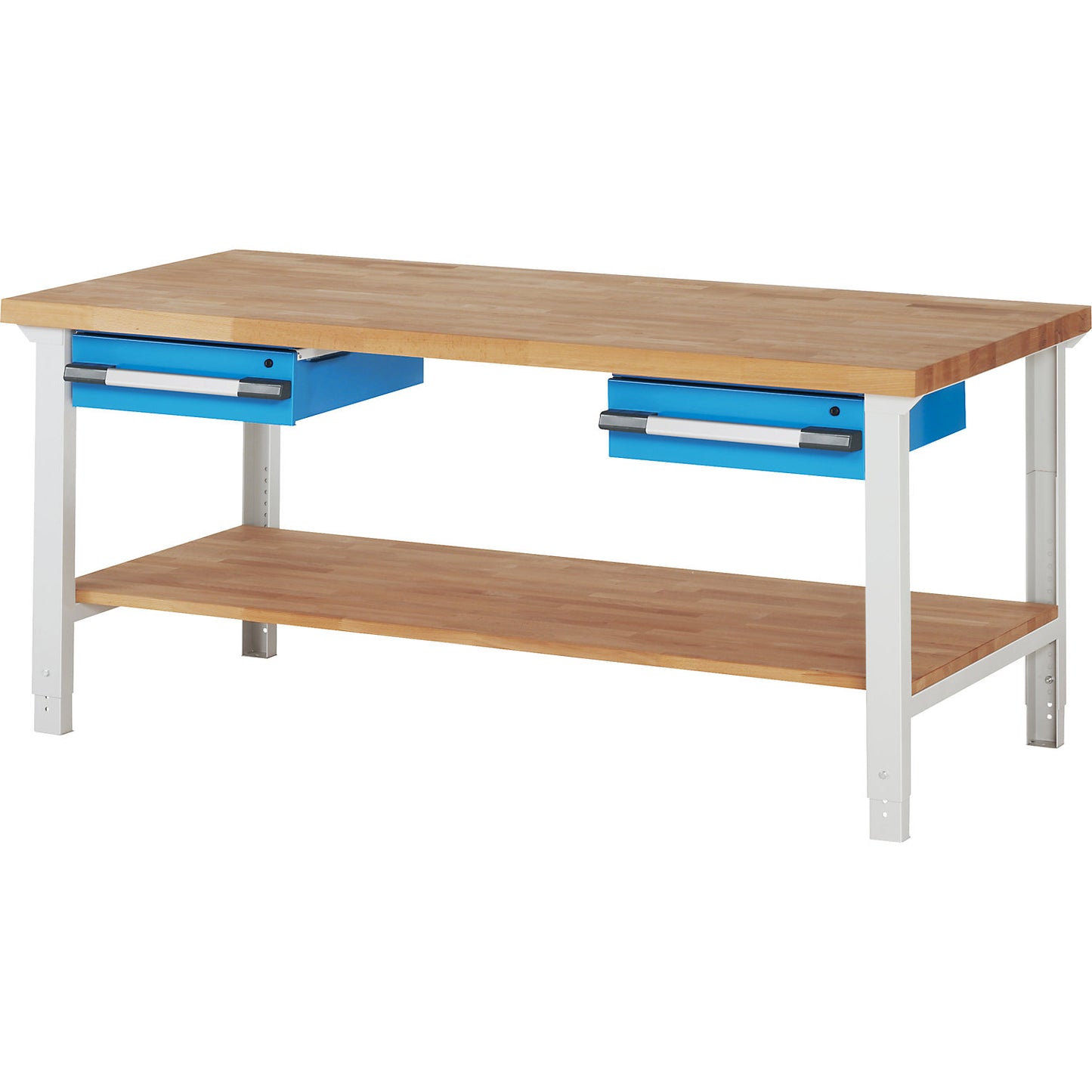 Workbench, Series 7000 modular system, 2 x 150 mm drawers, WxD 2000 x 900 mm.