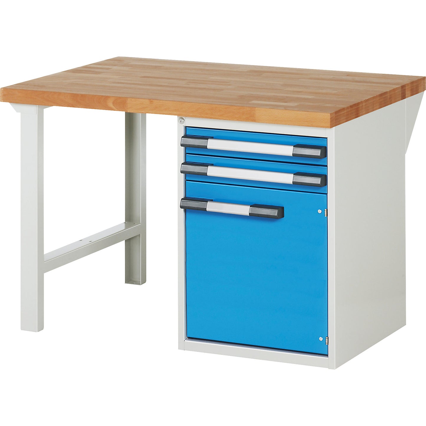Workbench, Series 7000 modular system, 2 drawers, 1 cupboard, depth 700 mm, WxD 1250 x 900 mm.
