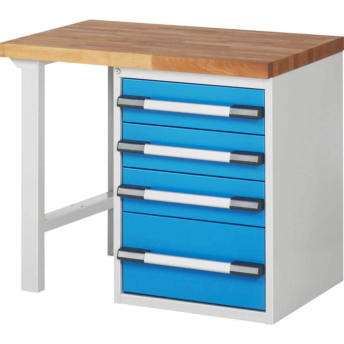 Workbench with fixed pedestals, series 7000 modular system, 1 fixed pedestal with 4 drawers, 1 foot, WxD 1000 x 700 mm.