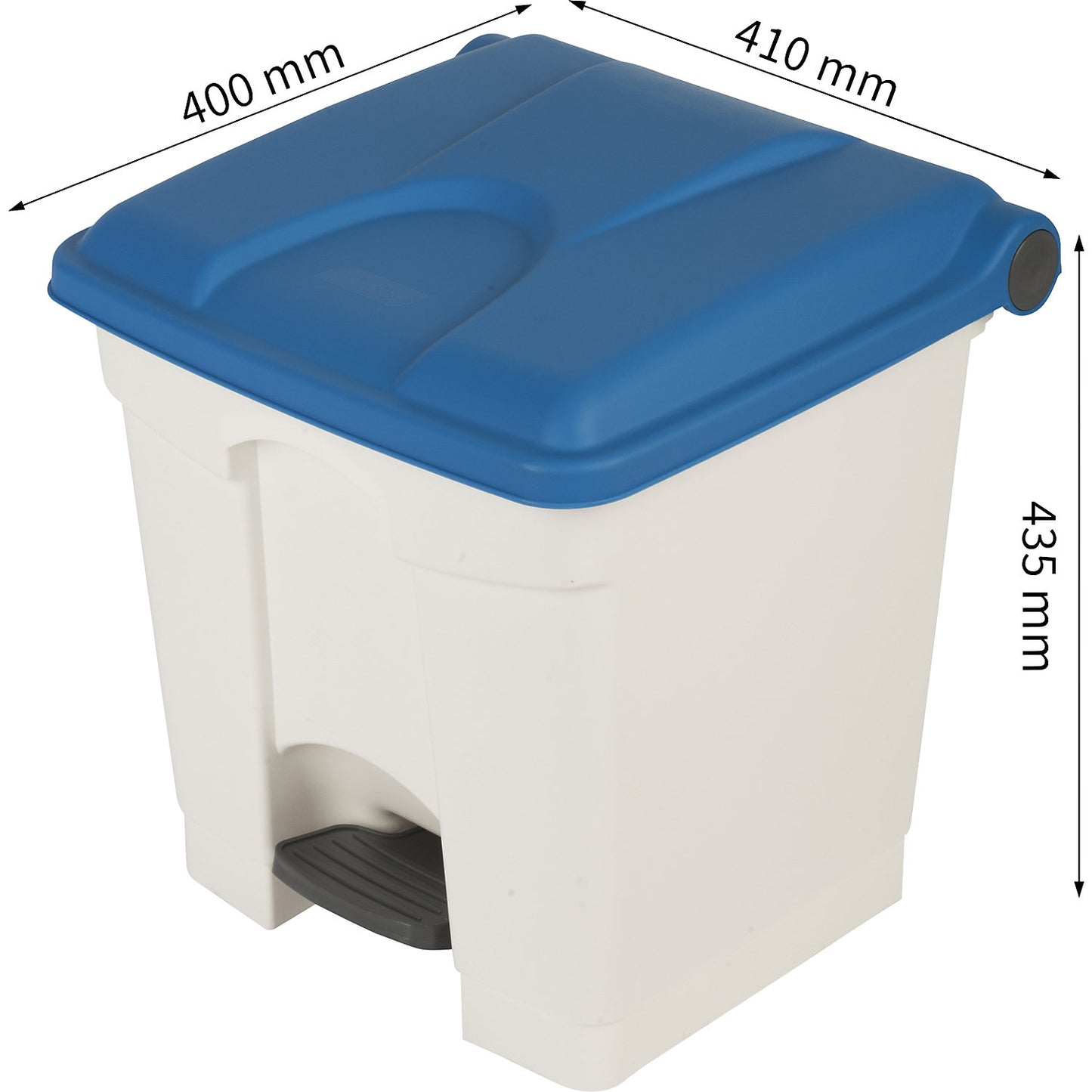 Foot pedal bin, capacity 30 l, WxHxD 410 x 435 x 400 mm, white, blue lid.