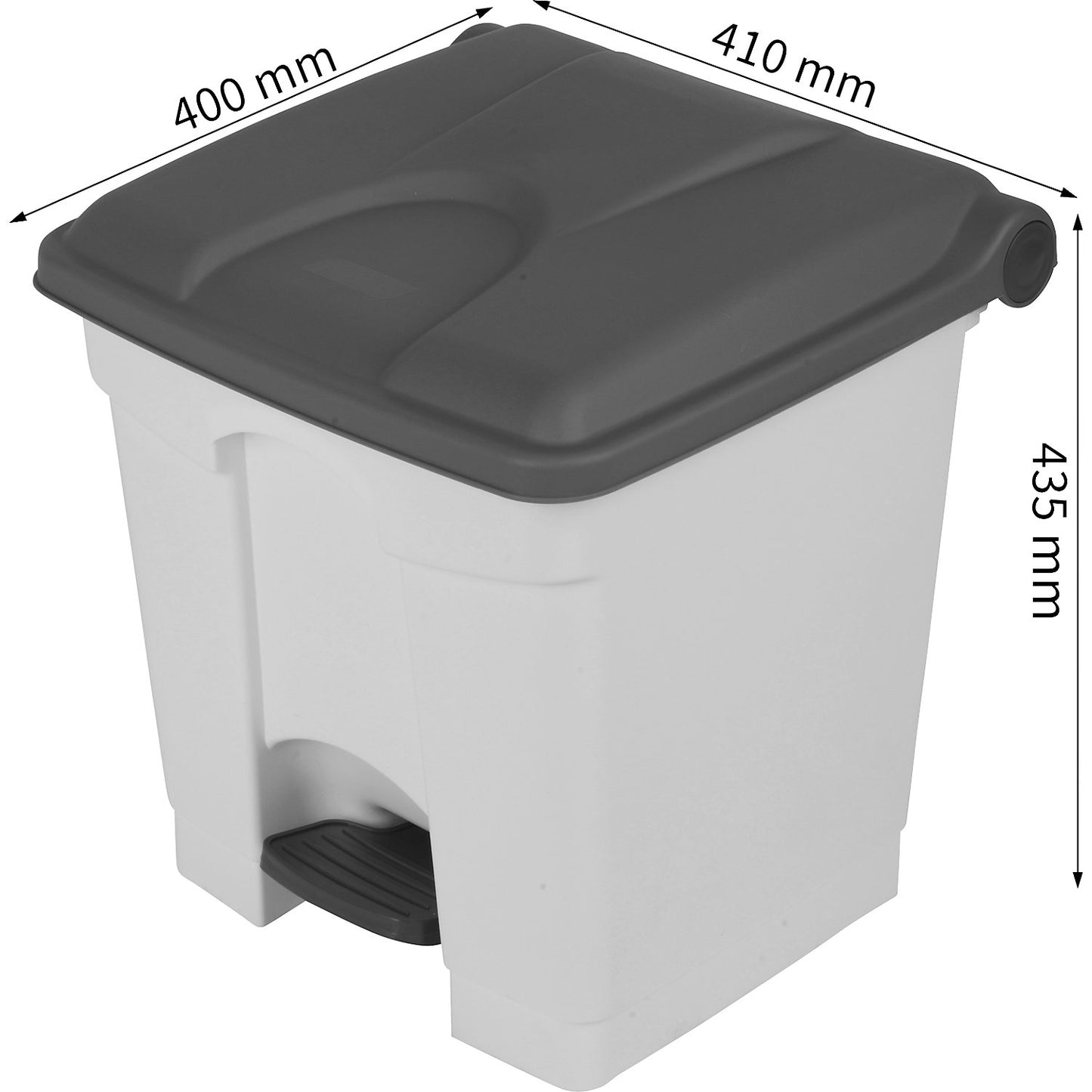 Foot pedal bin, capacity 30 l, WxHxD 410 x 435 x 400 mm, white, grey lid.