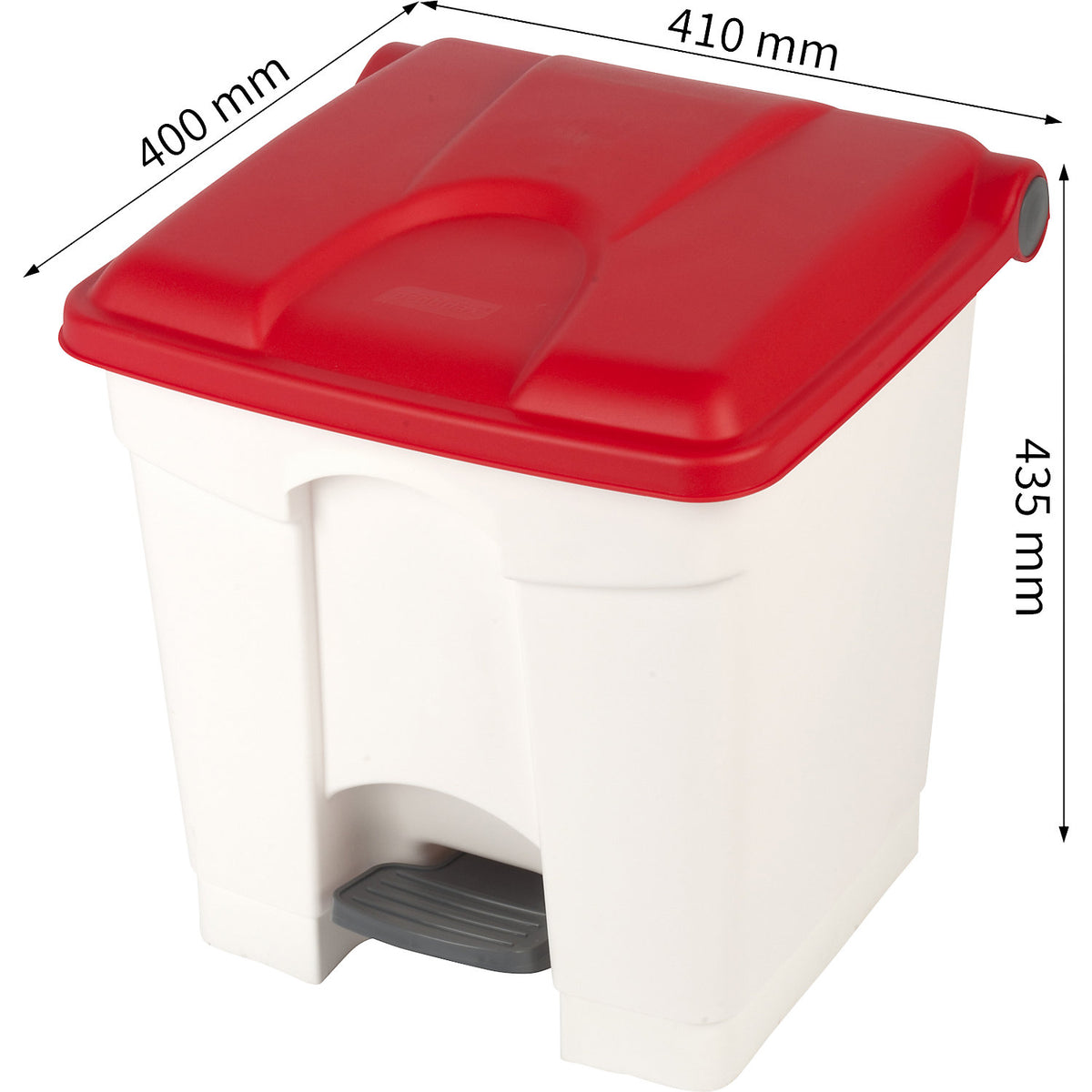Foot pedal bin, capacity 30 l, WxHxD 410 x 435 x 400 mm, white, red lid.