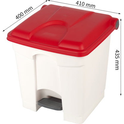 Foot pedal bin, capacity 30 l, WxHxD 410 x 435 x 400 mm, white, red lid.