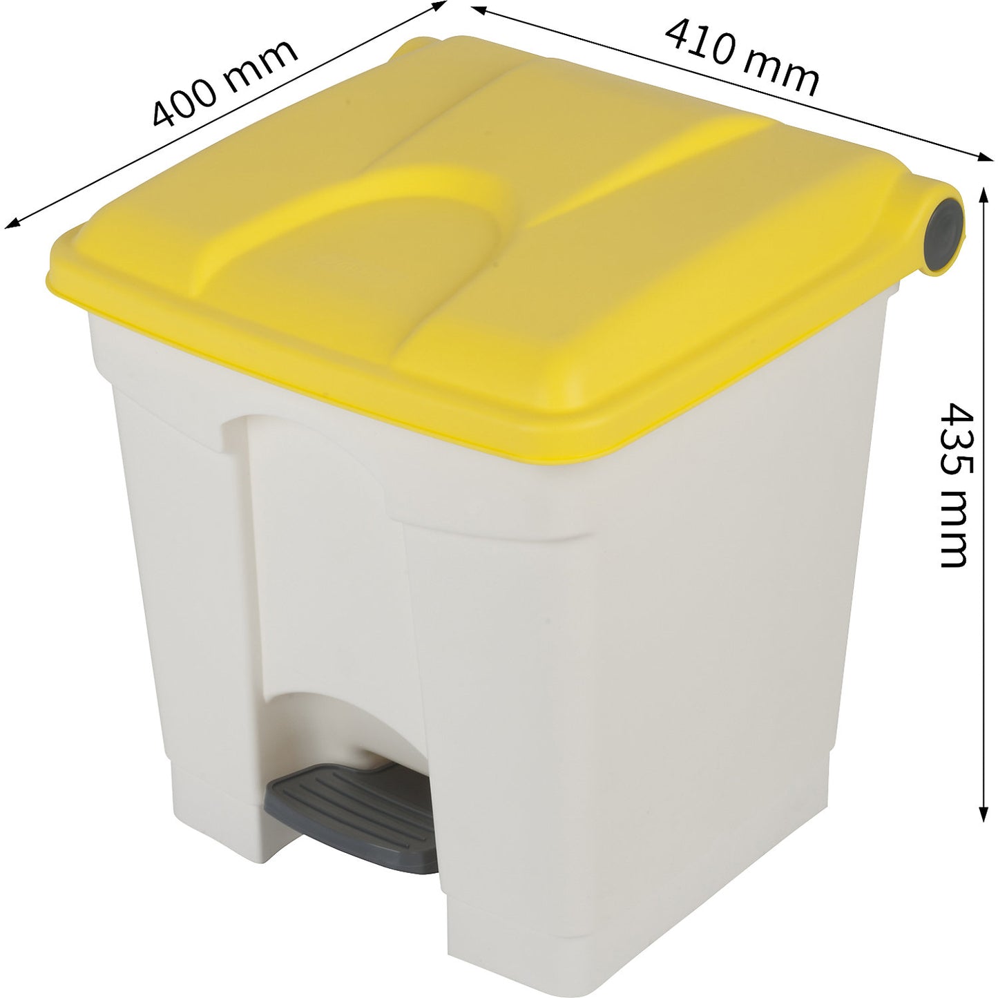 Foot pedal bin, capacity 30 l, WxHxD 410 x 435 x 400 mm, white, yellow lid.