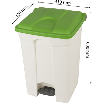 Foot pedal bin, capacity 45 l, WxHxD 410 x 600 x 400 mm, white, green lid.