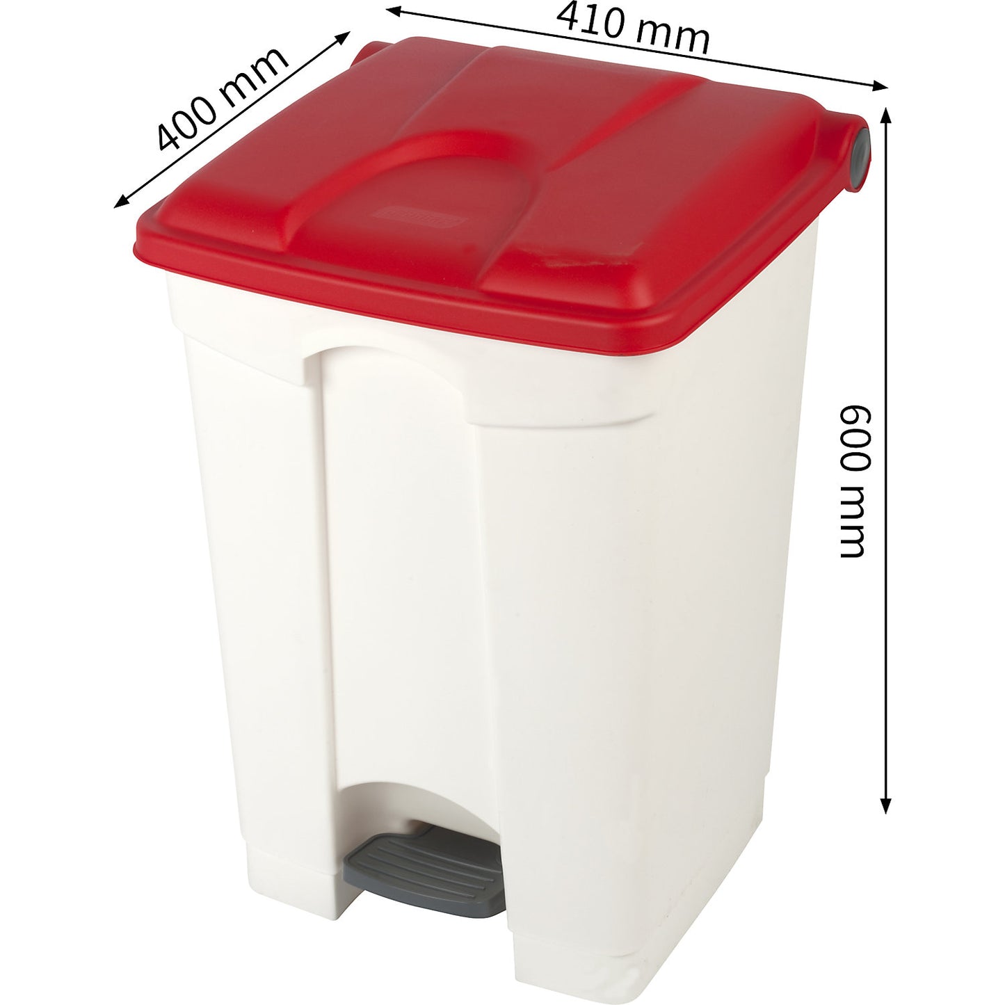 Foot pedal bin, capacity 45 l, WxHxD 410 x 600 x 400 mm, white, red lid.