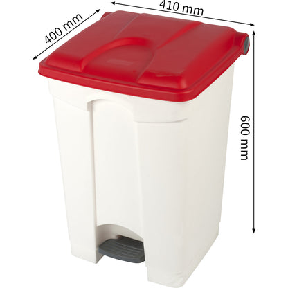 Foot pedal bin, capacity 45 l, WxHxD 410 x 600 x 400 mm, white, red lid.