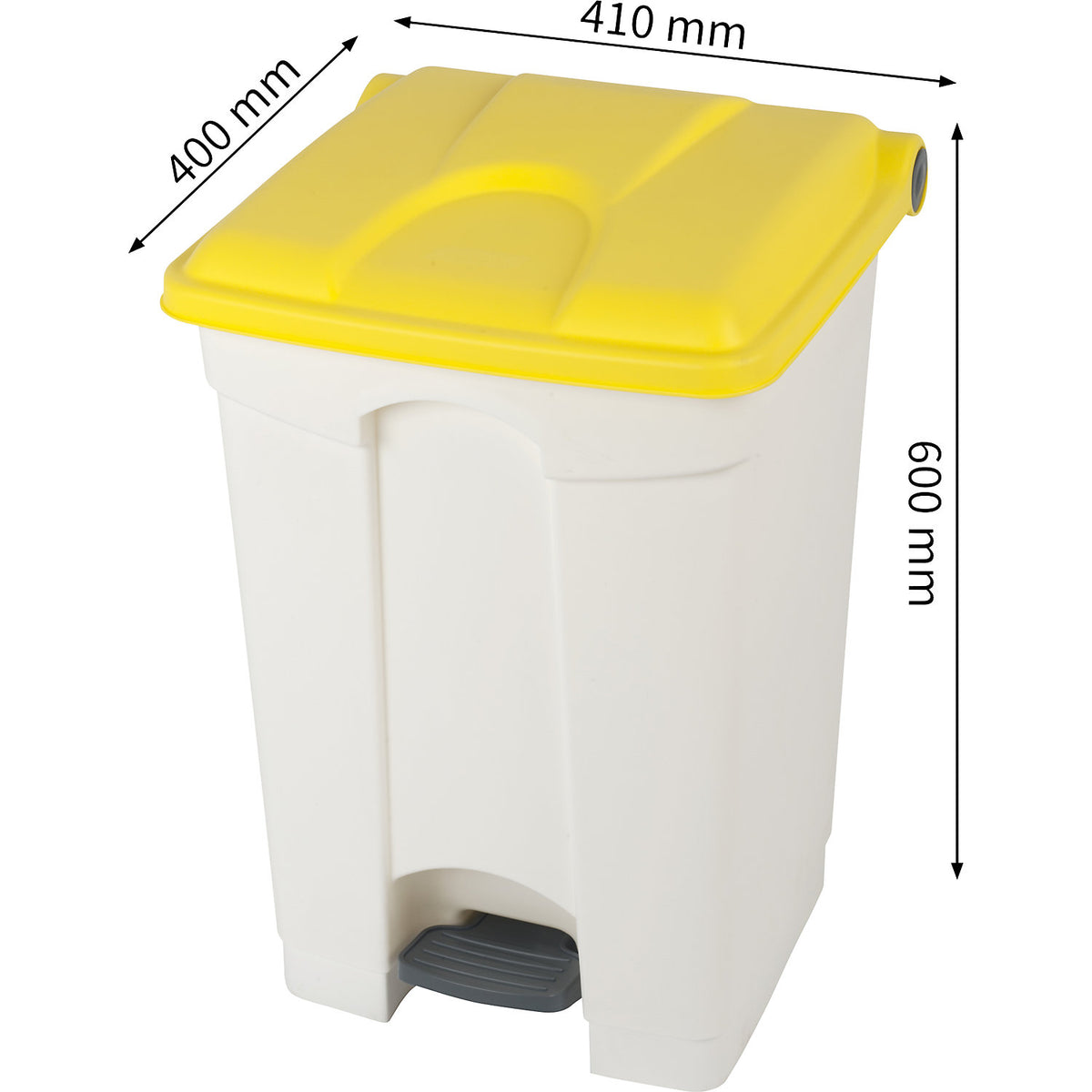 Foot pedal bin, capacity 45 l, WxHxD 410 x 600 x 400 mm, white, yellow lid.