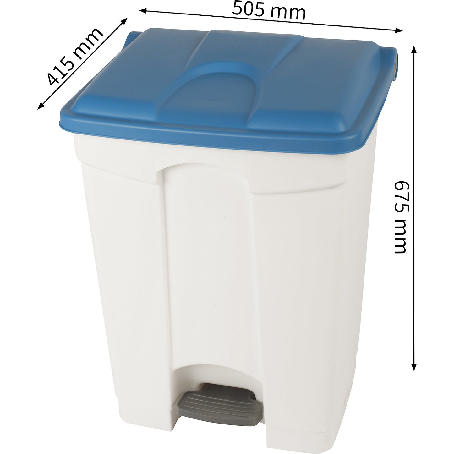 Foot pedal bin, capacity 70 l, WxHxD 505 x 675 x 415 mm, white, blue lid.