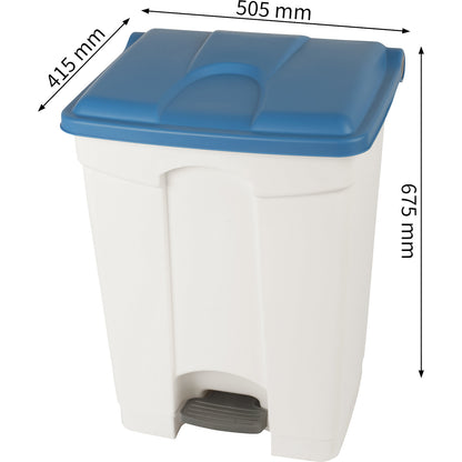 Foot pedal bin, capacity 70 l, WxHxD 505 x 675 x 415 mm, white, blue lid.
