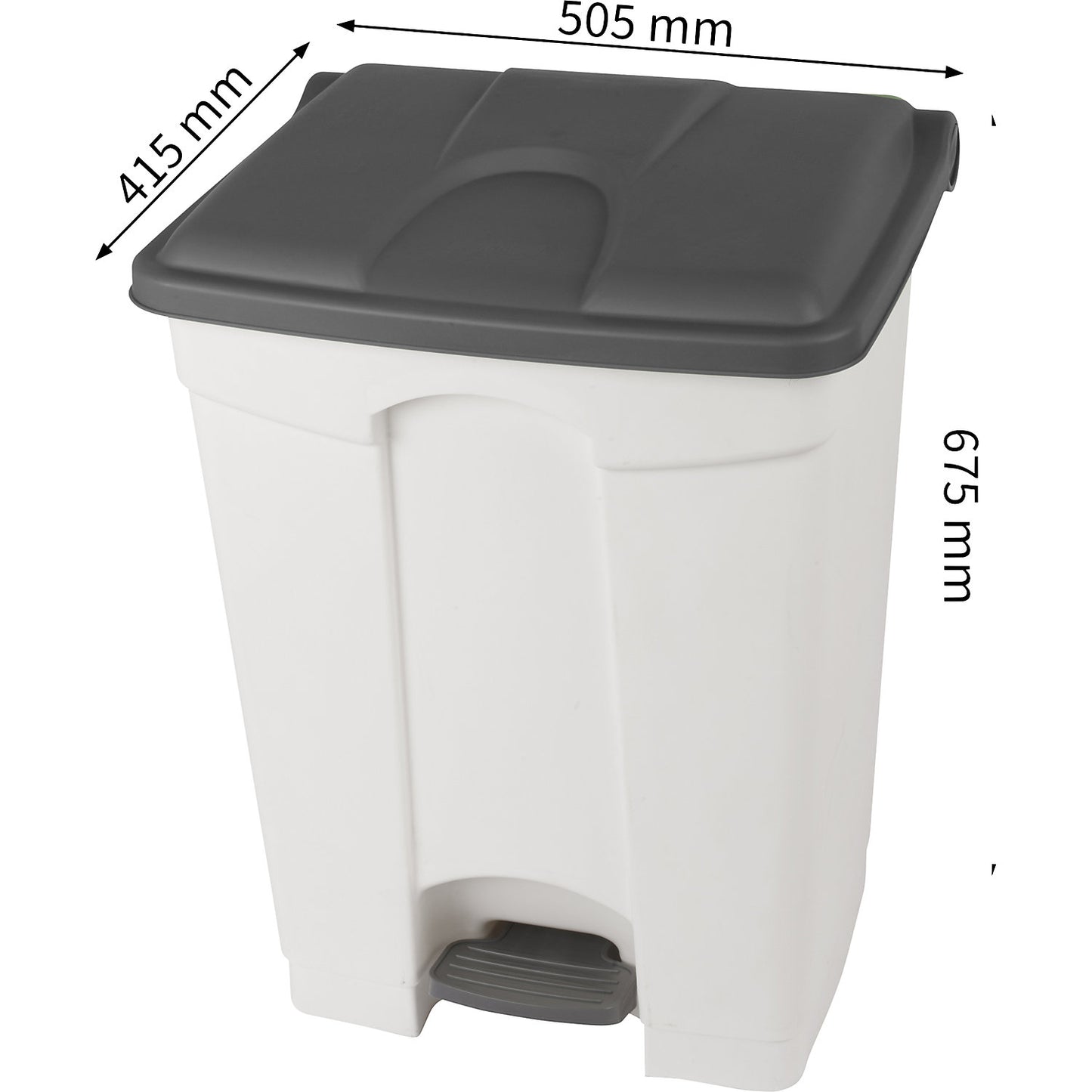 Foot pedal bin, capacity 70 l, WxHxD 505 x 675 x 415 mm, white, grey lid.