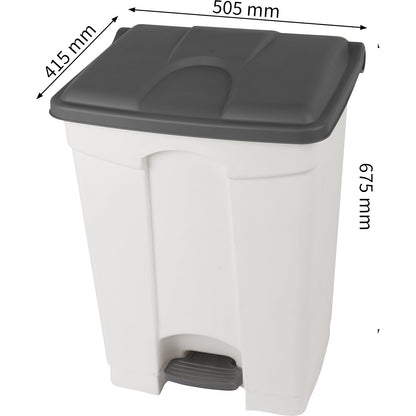 Foot pedal bin, capacity 70 l, WxHxD 505 x 675 x 415 mm, white, grey lid.