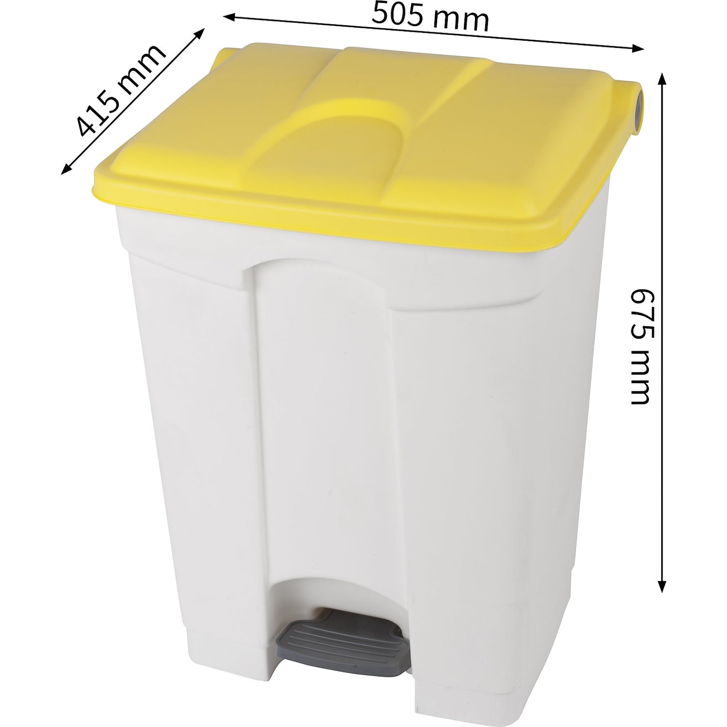 Foot pedal bin, capacity 70 l, WxHxD 505 x 675 x 415 mm, white, yellow lid.