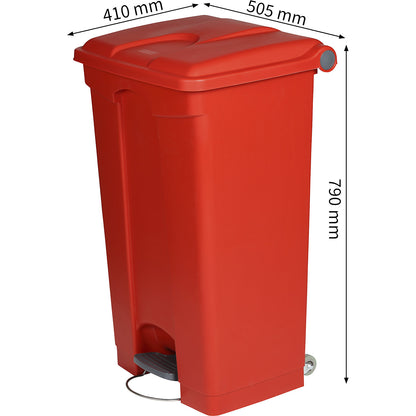 Foot pedal bin, capacity 90 l, WxHxD 505 x 790 x 410 mm, red.