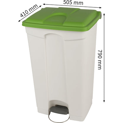 Foot pedal bin, capacity 90 l, WxHxD 505 x 790 x 410 mm, white, green lid.