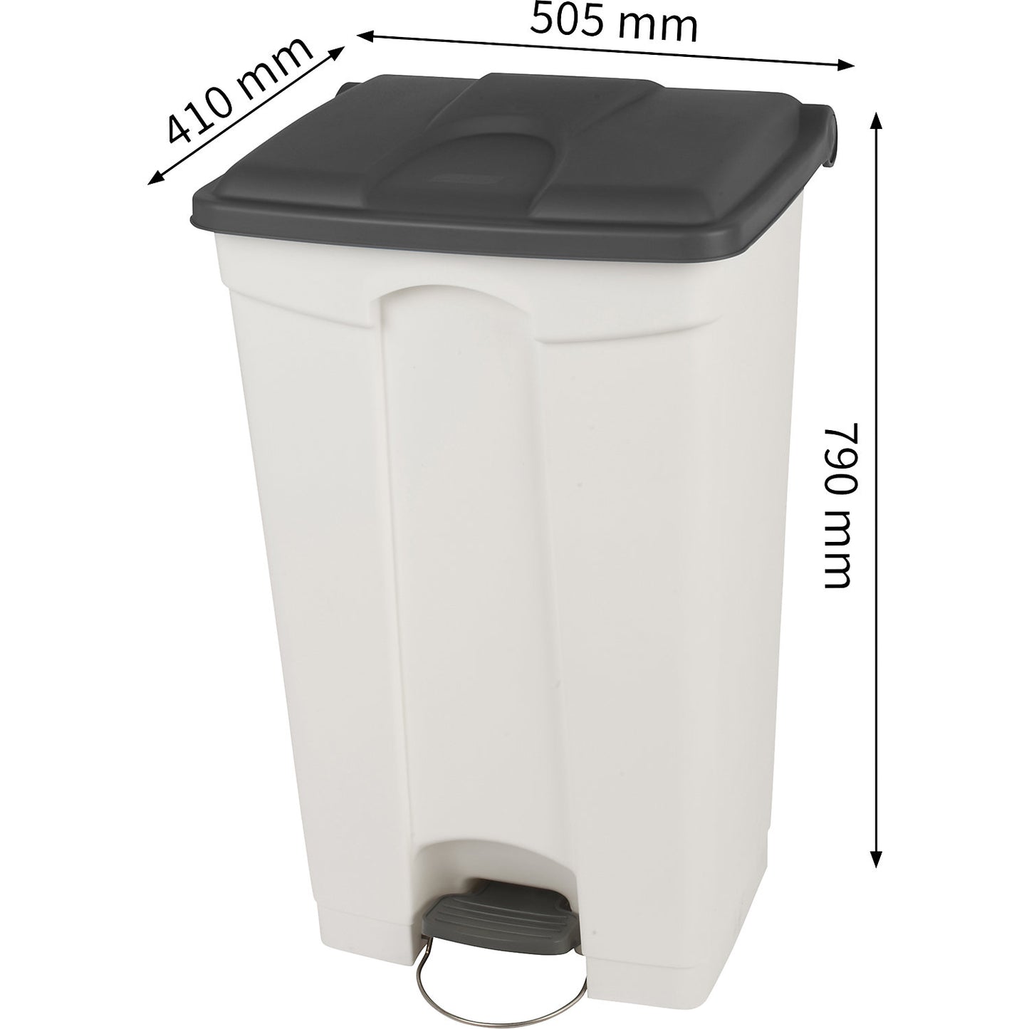 Foot pedal bin, capacity 90 l, WxHxD 505 x 790 x 410 mm, white, grey lid.