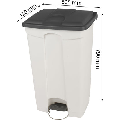 Foot pedal bin, capacity 90 l, WxHxD 505 x 790 x 410 mm, white, grey lid.
