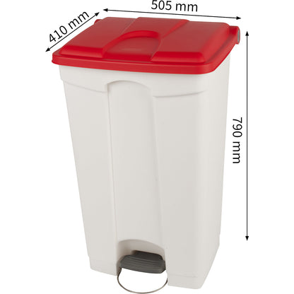 Foot pedal bin, capacity 90 l, WxHxD 505 x 790 x 410 mm, white, red lid.