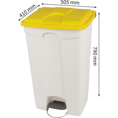 Foot pedal bin, capacity 90 l, WxHxD 505 x 790 x 410 mm, white, yellow lid.