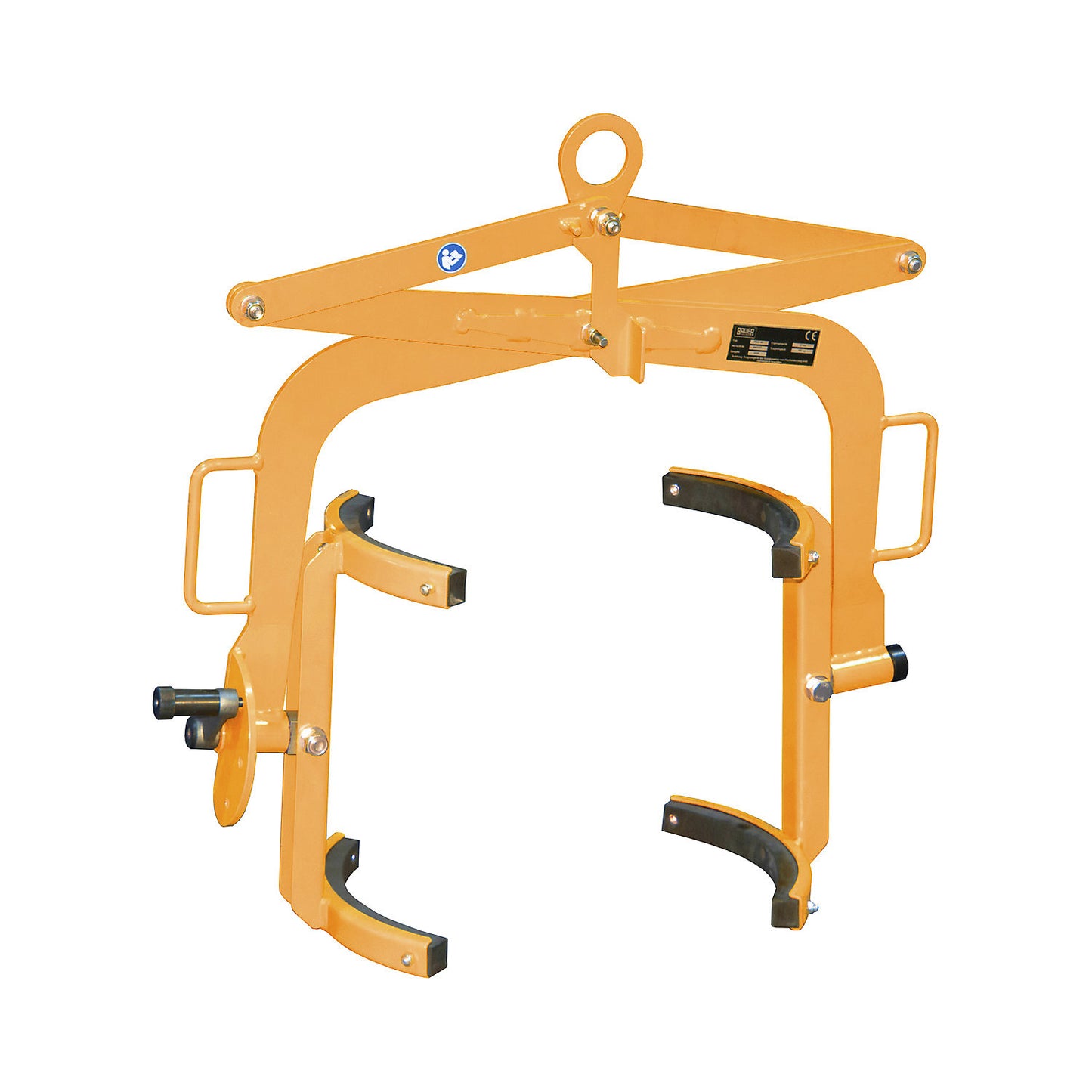 Drum tilting clamp, for 60 l steel bung drums and drums with lids, orange.