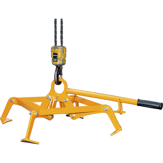 Drum gripper with 4-point clamping system, for 220 l plastic drums with lids, orange.