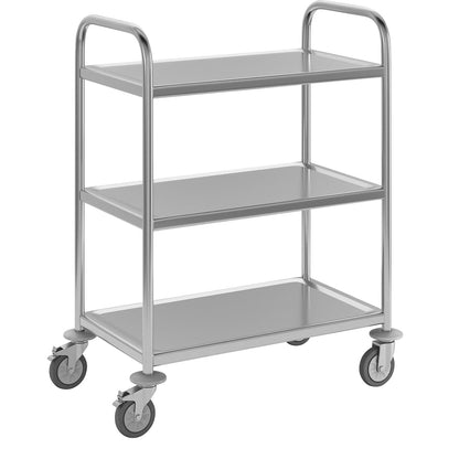 Stainless steel serving trolley, 3 shelves, LxWxH 705 x 405 x 940 mm.