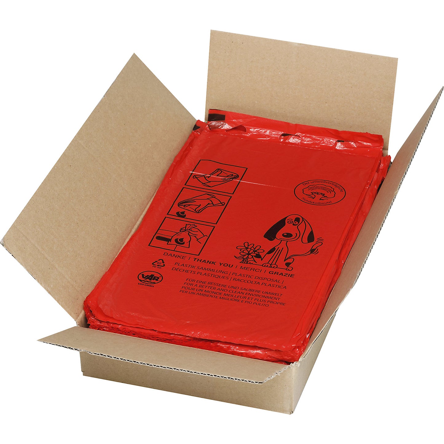 Dog poop bags, PE, capacity 3.4 l, WxH 350 x 200 mm, red, pack of 1000.