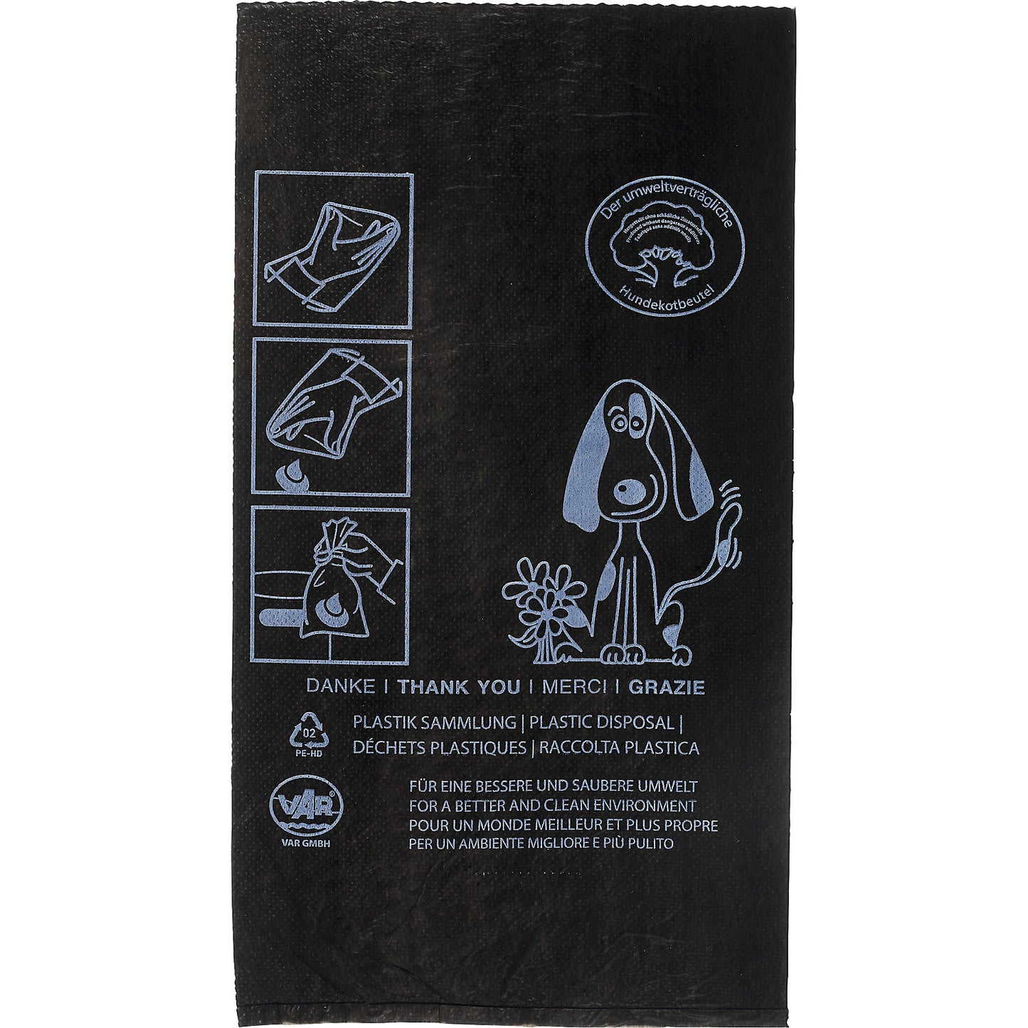 Dog poop bags, PE, capacity 3.2 l, WxH 330 x 200 mm, black, pack of 2000.