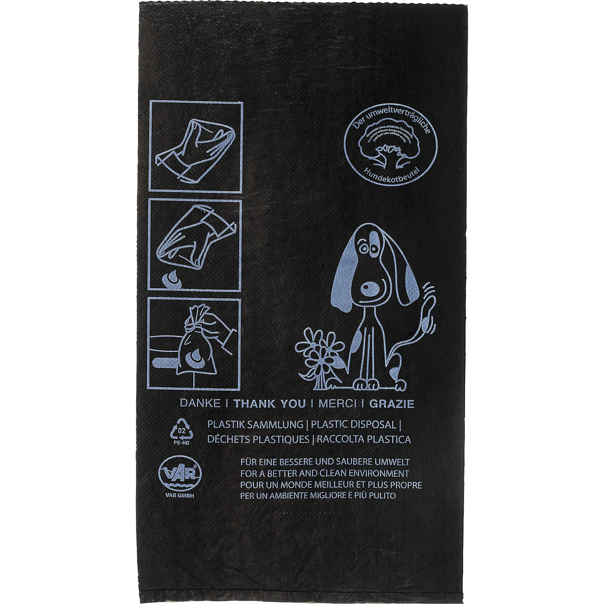 Dog poop bags, PE, capacity 3.2 l, WxH 330 x 200 mm, black, pack of 2000.