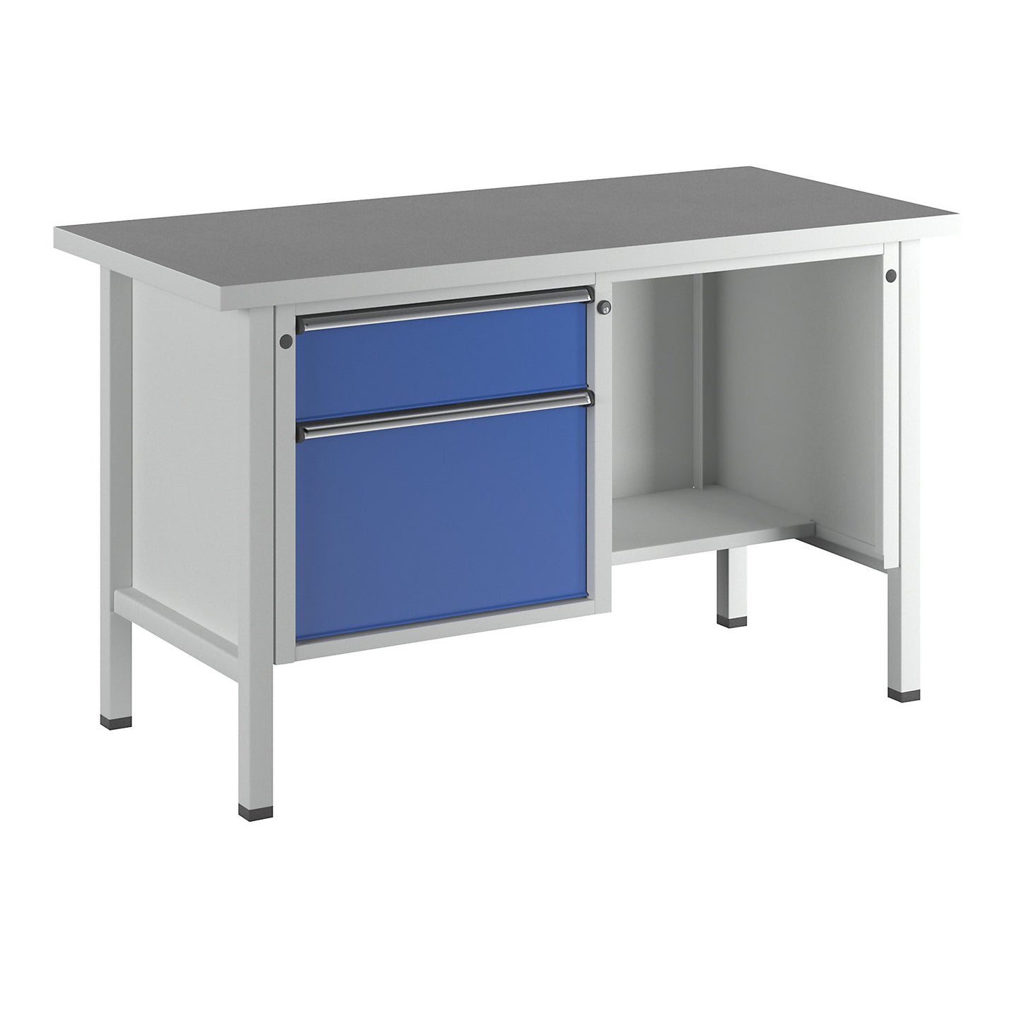 Workbench, Series V frame construction, 2 drawers, ½ shelf, height 890 mm, universal worktop.
