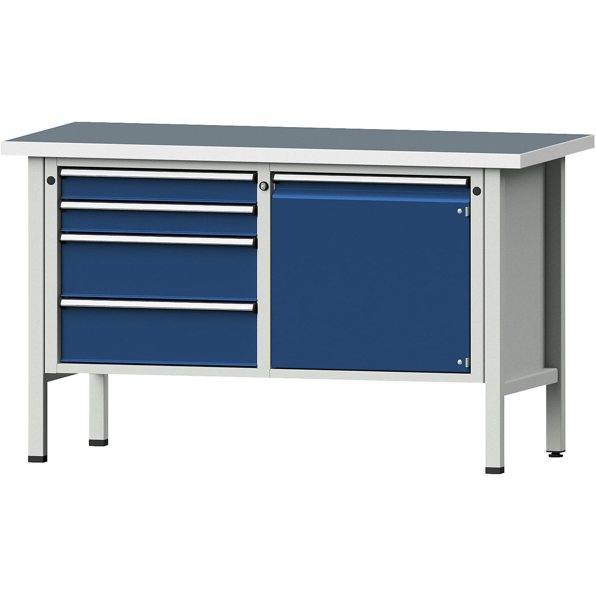 Workbench, Series V frame construction, 4 drawers, door 540 mm, working height 890 mm, universal worktop.