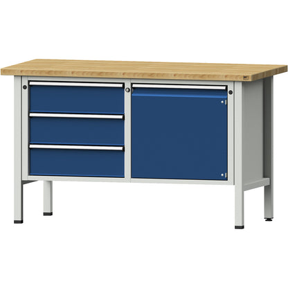 Workbench, Series V frame construction, 3 drawers, door 540 mm, height 890 mm, solid beech.