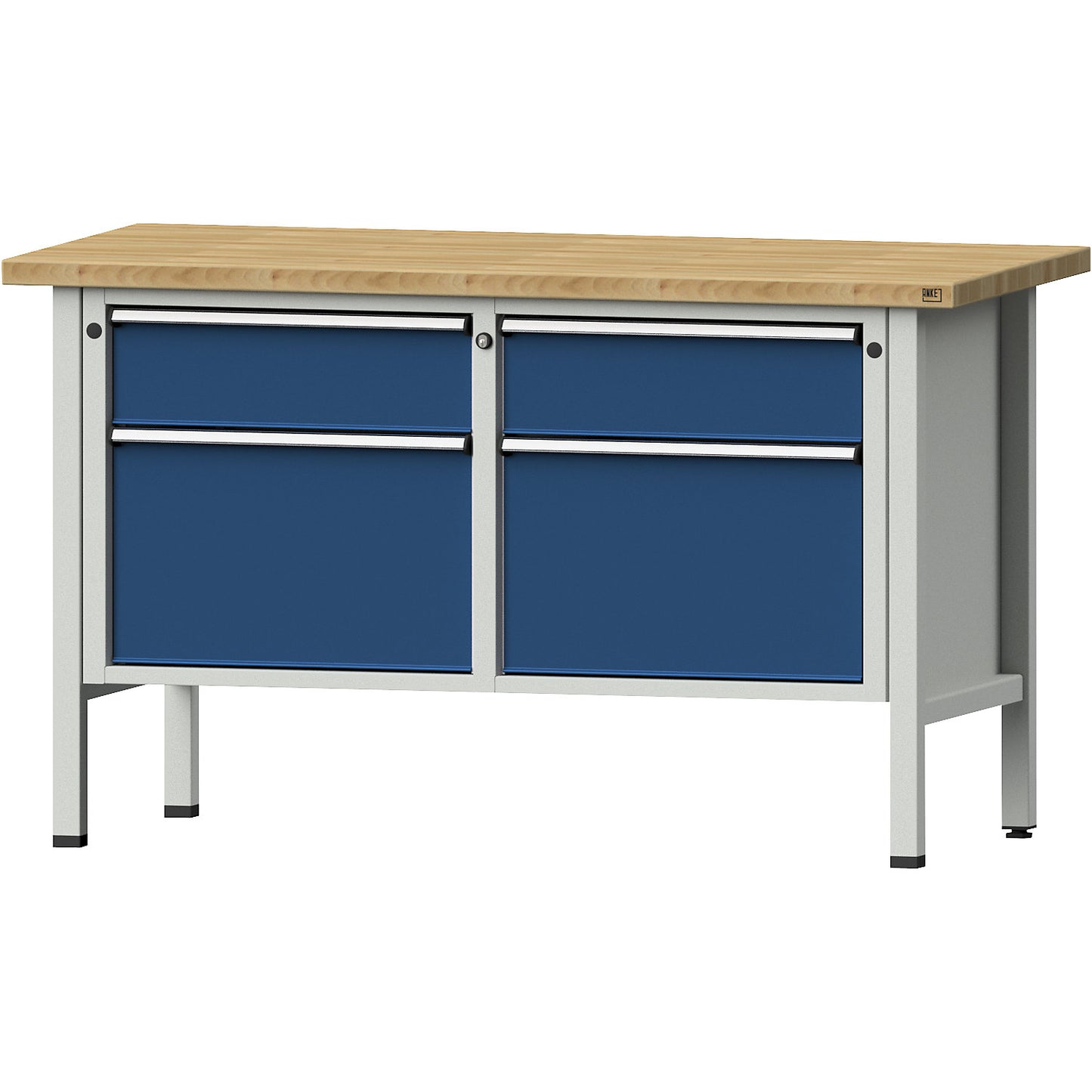 Workbench, Series V frame construction, 2 x 180 mm drawers, 2 x 360 mm drawers, height 890 mm, solid beech.