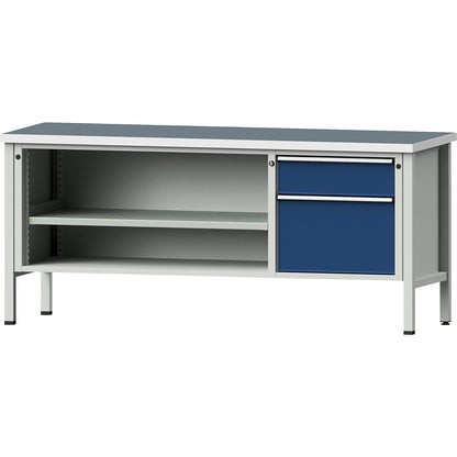 Workbench, Series V frame construction, 1 x 180 mm drawer, 1 x 360 mm drawer, height 890 mm, universal worktop.