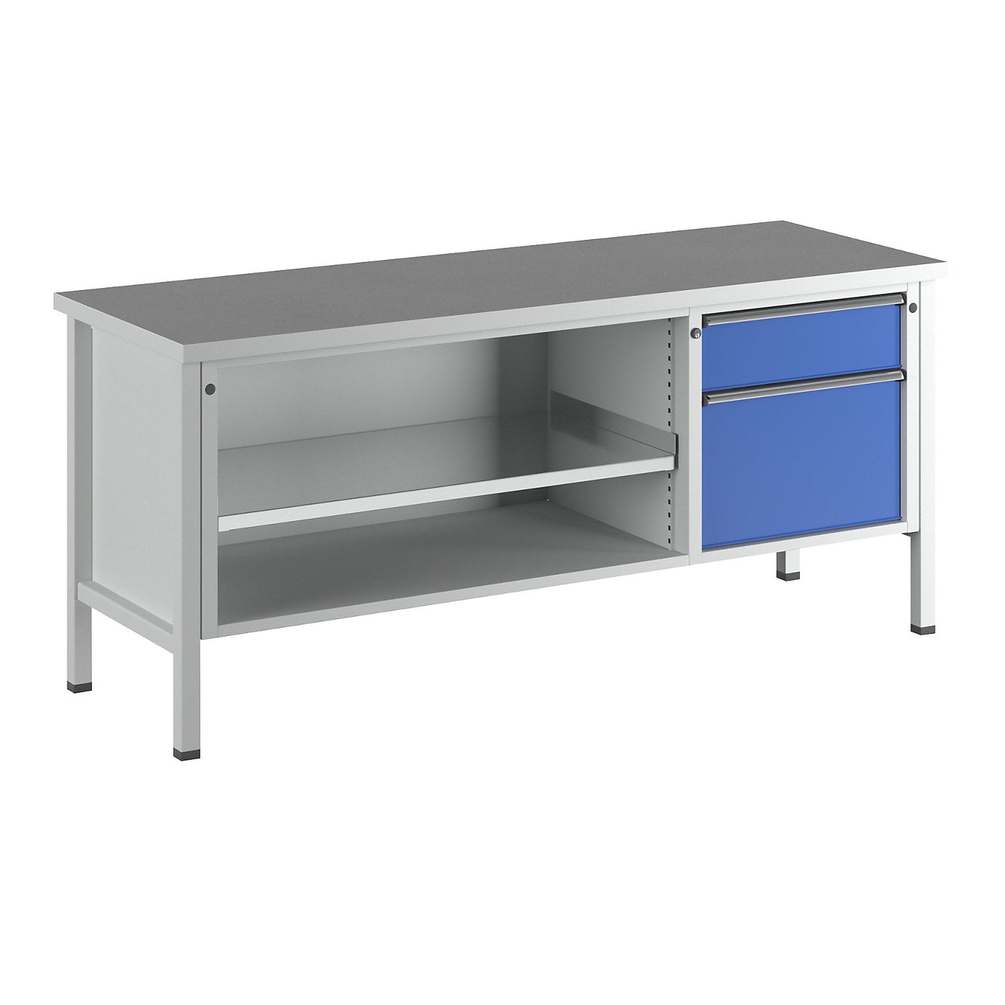 Workbench, Series V frame construction, 1 x 180 mm drawer, 1 x 360 mm drawer, height 890 mm, universal worktop.