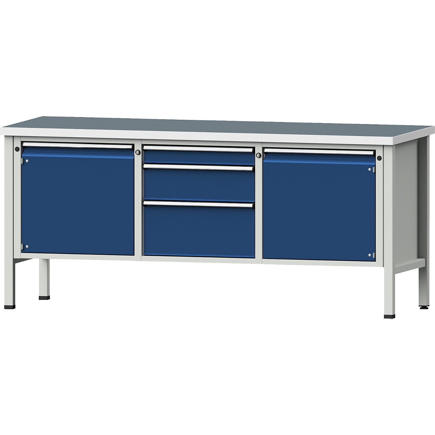 Workbench, Series V frame construction, 2 x 540 mm doors, 3 drawers, height 890 mm, universal worktop.