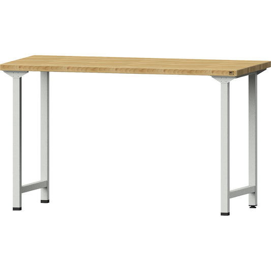 Workbench, Series V frame construction, standard model, WxD 1500 x 700 mm, solid beech worktop, height 890 mm.