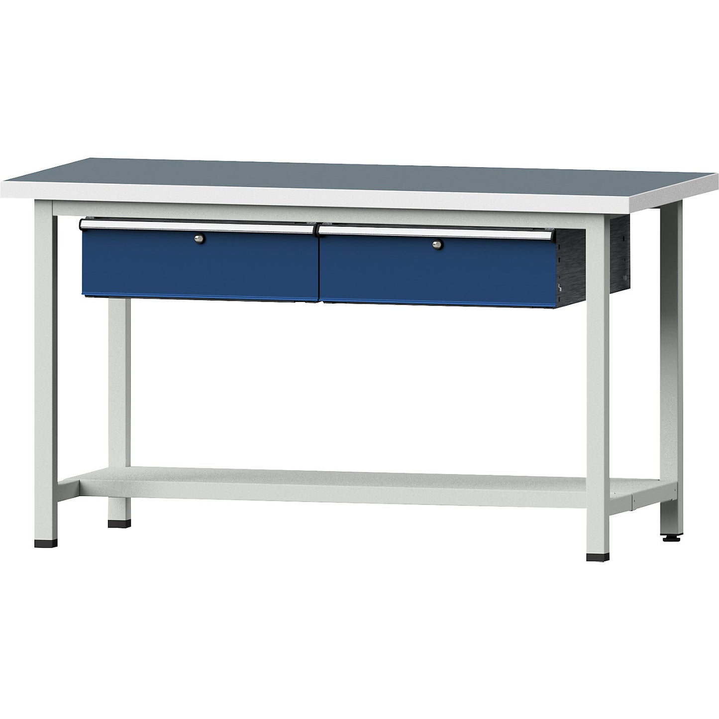 Workbench, Series V frame construction, 2 drawers, 1 shelf, width 1500 mm, universal worktop, height 890 mm.